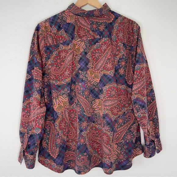 Chaps By Ralph Lauren 100% Cotton Button Up 2X Jewel Tone Paisley Artsy Eclectic - Picture 6 of 9
